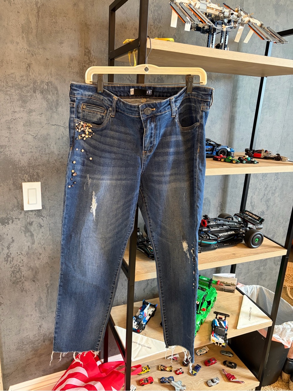 Kut from the Kloth Dark Blue Embellished Cropped Jeans